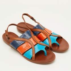 Pre Owned Bottega Veneta Size 39 Multicolor Leather and Snakeskin Slingback Flats