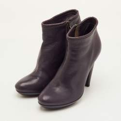 Pre Owned Bottega Veneta Size 38.5 Dark Purple Leather Ankle Length Boots