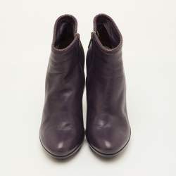 Pre Owned Bottega Veneta Size 38.5 Dark Purple Leather Ankle Length Boots