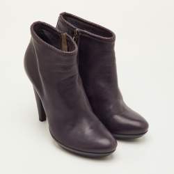 Pre Owned Bottega Veneta Size 38.5 Dark Purple Leather Ankle Length Boots