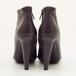 Pre Owned Bottega Veneta Size 38.5 Dark Purple Leather Ankle Length Boots