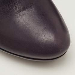 Pre Owned Bottega Veneta Size 38.5 Dark Purple Leather Ankle Length Boots