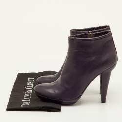 Pre Owned Bottega Veneta Size 38.5 Dark Purple Leather Ankle Length Boots