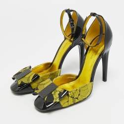 مملوكة مسبقًا Bottega Veneta Size 36 Yellow/Black  Brocade Fabric And Patent Ankle Strap Pumps 
