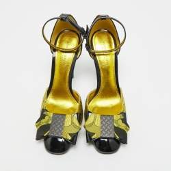 مملوكة مسبقًا Bottega Veneta Size 36 Yellow/Black  Brocade Fabric And Patent Ankle Strap Pumps 