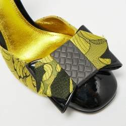مملوكة مسبقًا Bottega Veneta Size 36 Yellow/Black  Brocade Fabric And Patent Ankle Strap Pumps 