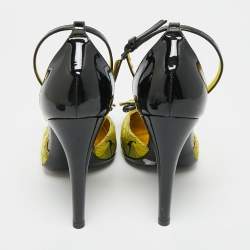 مملوكة مسبقًا Bottega Veneta Size 36 Yellow/Black  Brocade Fabric And Patent Ankle Strap Pumps 