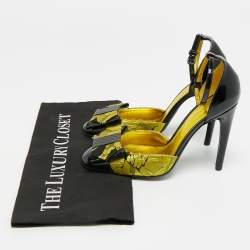 مملوكة مسبقًا Bottega Veneta Size 36 Yellow/Black  Brocade Fabric And Patent Ankle Strap Pumps 