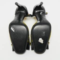مملوكة مسبقًا Bottega Veneta Size 36 Yellow/Black  Brocade Fabric And Patent Ankle Strap Pumps 