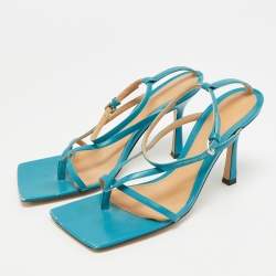 Pre Owned Bottega Veneta Stretch Size 36 Blue Leather Ankle Strap Sandals