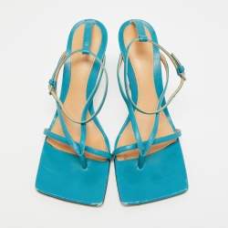 Pre Owned Bottega Veneta Stretch Size 36 Blue Leather Ankle Strap Sandals