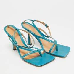 Pre Owned Bottega Veneta Stretch Size 36 Blue Leather Ankle Strap Sandals