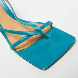 Pre Owned Bottega Veneta Stretch Size 36 Blue Leather Ankle Strap Sandals