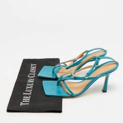 Pre Owned Bottega Veneta Stretch Size 36 Blue Leather Ankle Strap Sandals