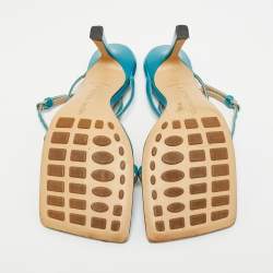 Pre Owned Bottega Veneta Stretch Size 36 Blue Leather Ankle Strap Sandals