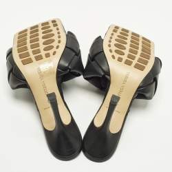 Pre Owned Bottega Veneta Lido Size 37 Black Intrecciato Leather Slide Sandals