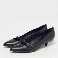 Pre Owned Bottega Veneta kitten Heel Size 38 Black Leather Mary Jane Pumps