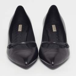 Pre Owned Bottega Veneta kitten Heel Size 38 Black Leather Mary Jane Pumps