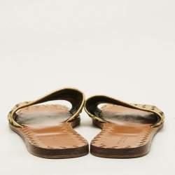 Pre Owned Bottega Veneta Ravello Size 41 Gold Intrecciato Leather Flat Slide