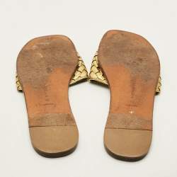 Pre Owned Bottega Veneta Ravello Size 41 Gold Intrecciato Leather Flat Slide