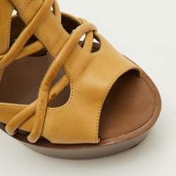 Pre Owned Bottega Veneta Size 38 Yellow Leather Strappy Platform Sandals