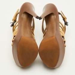 Pre Owned Bottega Veneta Size 38 Yellow Leather Strappy Platform Sandals