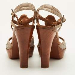 Pre Owned Bottega Veneta Size 36.5 Grey Intrecciato Leather Ankle Strap Platform Sandals 