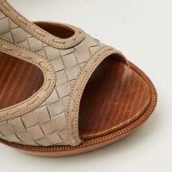 Pre Owned Bottega Veneta Size 36.5 Grey Intrecciato Leather Ankle Strap Platform Sandals 