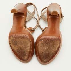 Pre Owned Bottega Veneta Size 36.5 Grey Intrecciato Leather Ankle Strap Platform Sandals 