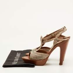 Pre Owned Bottega Veneta Size 36.5 Grey Intrecciato Leather Ankle Strap Platform Sandals 