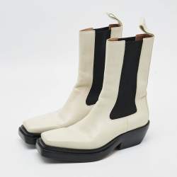 Pre Owned Bottega Veneta Cliff Size 38.5 Cream Leather Ankle Length Boots