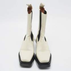 Pre Owned Bottega Veneta Cliff Size 38.5 Cream Leather Ankle Length Boots
