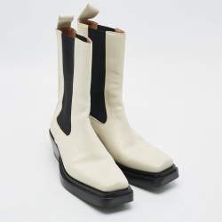 Pre Owned Bottega Veneta Cliff Size 38.5 Cream Leather Ankle Length Boots
