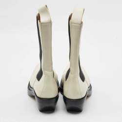 Pre Owned Bottega Veneta Cliff Size 38.5 Cream Leather Ankle Length Boots