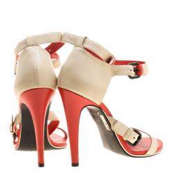 Bottega Veneta Cream Leather Ankle Strap Sandals Size 38.5