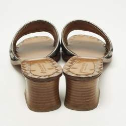 Pre Owned Bottega Veneta Ravello Size 38 Metallic Intrecciato Leather Slide Sandals