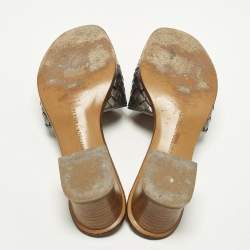 Pre Owned Bottega Veneta Ravello Size 38 Metallic Intrecciato Leather Slide Sandals