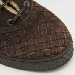 Pre Owned Bottega Veneta Intrecciato Size 39 Dark Brown Suede Shearling Lace Up Ankle Length Boots