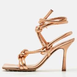 Pre Owned Bottega Veneta Knot Size 36 Rose Gold Leather Ankle Tie Sandals