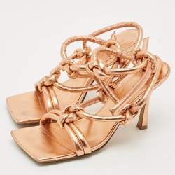 Pre Owned Bottega Veneta Knot Size 36 Rose Gold Leather Ankle Tie Sandals