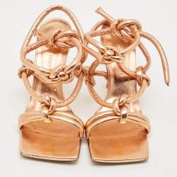 Pre Owned Bottega Veneta Knot Size 36 Rose Gold Leather Ankle Tie Sandals