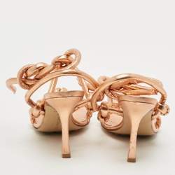 Pre Owned Bottega Veneta Knot Size 36 Rose Gold Leather Ankle Tie Sandals