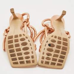 Pre Owned Bottega Veneta Knot Size 36 Rose Gold Leather Ankle Tie Sandals