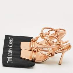 Pre Owned Bottega Veneta Knot Size 36 Rose Gold Leather Ankle Tie Sandals