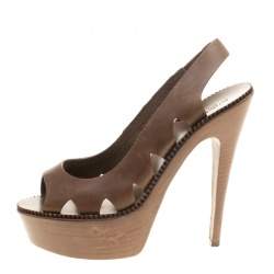 Pre Owned Bottega Veneta Brown Leather Peep Toe Platform Slingback Sandals Size 38.5