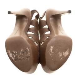 Pre Owned Bottega Veneta Brown Leather Peep Toe Platform Slingback Sandals Size 38.5