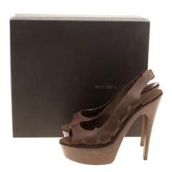 Pre Owned Bottega Veneta Brown Leather Peep Toe Platform Slingback Sandals Size 38.5