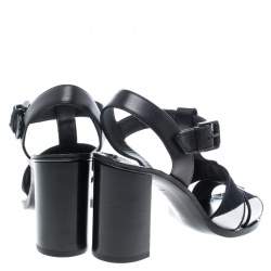 Pre Owned Bottega Veneta Black/White Canvas And Leather T-Strap Sandals Size 39.5