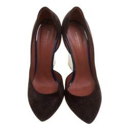 Bottega Veneta Two Tone Suede and Patent Leather Cut Out Wedge Pumps Size 38.5