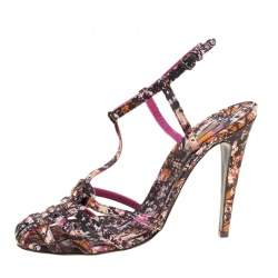 Pre Owned Bottega Veneta Corniola Topaz Pollock Print Silk Sandals Size 40